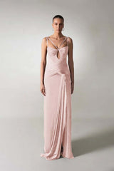 Spaghetti Strap Sleeveless Long Mermaid Formal Dress With Pleated