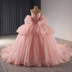 Strapless Ball Gown with Detachable Sleeves Tiered Tulle Quinceanera Dress with Ruffle Appliques & Bow Detail for Sweet 16 & Princess Parties