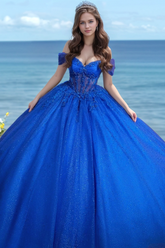 Off-Shoulder Ball Gown with Beaded Appliques Royal Tulle Quinceanera & Sweet 16 Party Dress