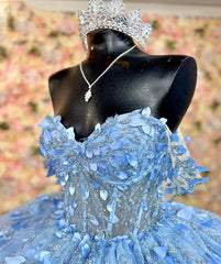 Exquisite Sky Blue Off-Shoulder Ball Gown with Floral Appliques & Beaded Details Perfect for Quinceanera & Sweet 16