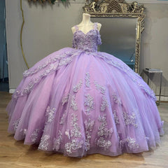 Lilac Off-Shoulder Ball Gown Tiered Tulle Ruffles with Lace Applique & Beaded Details for Quinceanera Sweet 16 or Princess-Themed Parties