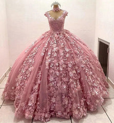 Exquisite Pink Tulle Princess Gown Sweetheart Neckline 3D Floral Appliques & Beaded Elegance for Quinceanera & Sweet 16