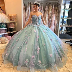 Strapless Ball Gown with 3D Floral Appliques & Bow Detail Perfect for Quinceanera & Sweet 16