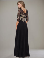 Floor-length A-line Princess Gown with Jewel Neckline and Lace Ruffle Details