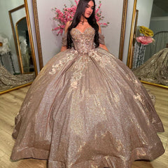 Glitter Ball Gown Sweetheart Neckline Off-Shoulder Tulle Gown with Sweep Train for Quinceanera Sweet 16 & Cocktail Parties