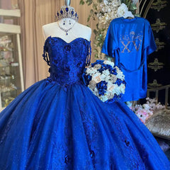 Royal Blue Quinceanera Dress Off-Shoulder Ball Gown with 3D Flower Lace & Glitter Tulle for Sweet 16 & Princess Parties