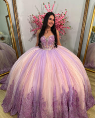 Ball Gown with Sweetheart Neckline & Lace Appliques Princess Formal Evening Party Dress for Quinceanera & Sweet 16