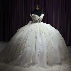 Exquisite Off-Shoulder Ball Gown with Floral Appliques & Beaded Tulle Quinceanera & Sweet 16 Formal Evening Dress