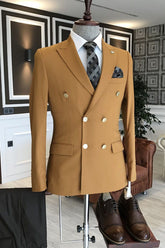 Newinlook Simple Brown Slim Fit Double-Breasted Prince Suit for Prom