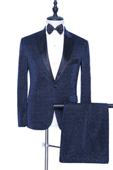 Newinlook Modern Sparkly Dark Navy Wedding Suit with Peaked Lapel for Groom