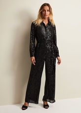 Newinlook Glamorous Black Long Sleeves Belt Customizable Jump Suit