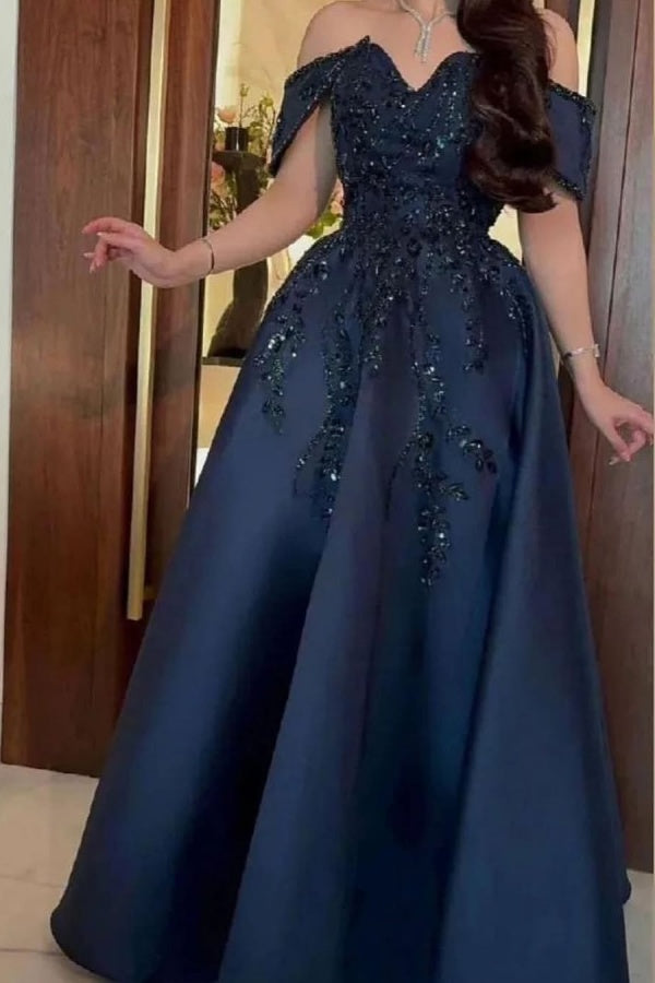 Newinlook Elegant Off-The-Shoulder Sequins Evening Dress