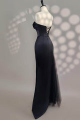 Chic Strapless Sleeveless Long Formal Dress With Beading Tulle