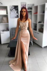 Newinlook Strapless Pink Slit Mermaid Evening Dress With Chic Appliques