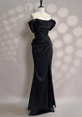 Newinlook Black Off-The-Shoulder Split Bow Evening Dress