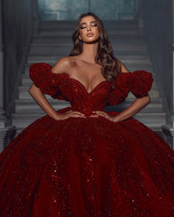 Newinlook Stunning Red Off-The-Shoulder Sequins Evening Dress