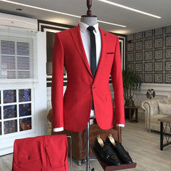Newinlook Best-Fit Red Formal Dinner Suit with Peaked Lapel for Prom