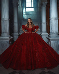 Newinlook Stunning Red Off-The-Shoulder Sequins Evening Dress