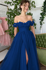 Newinlook Dusty Pink A-Line Slit Strapless Off-The-Shoulder Evening Dress With Tulle Appliques