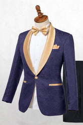 Newinlook Chic Dark Blue Jacquard Shawl Lapel Wedding Suit for Men’s Events