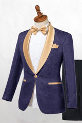 Newinlook Chic Dark Blue Jacquard Shawl Lapel Wedding Suit for Men’s Events