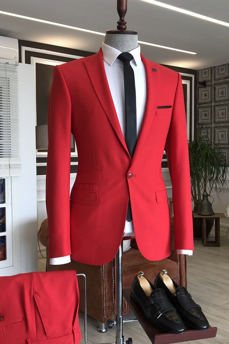 Newinlook Best-Fit Red Formal Dinner Suit with Peaked Lapel for Prom