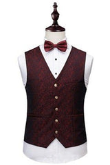 Newinlook Wine Ruby Notched Lapel Jacquard Tuxedo Suit - Three Pieces