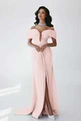 Off the Shoulder Sleeveless Long Mermaid Formal Dress With Ruffles Pleated