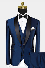 Newinlook Advanced Dark Navy Blue Shawl Lapel Wedding Suit with Black Bow Tie