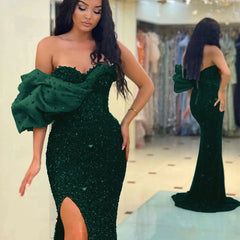 Newinlook Gorgeous One Shoulder Mermaid Split Evening Dress With Sequins Sweetheart Off-The-Shoulder