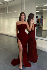 Newinlook Stylish Strapless Mermaid Split Champagne Evening Dress With Pleated