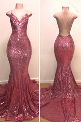 Newinlook V-Neck Sequins Evening Dress Mermaid