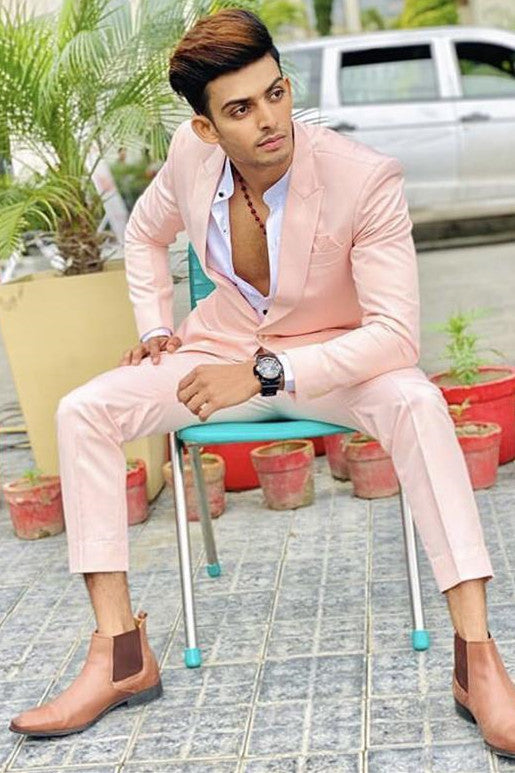 Newinlook Stylish Pink Homecoming Suit with Peaked Lapel for Boys