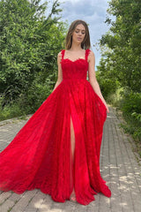 Newinlook Red Evening Dress With Sleeveless Appliques Front Split