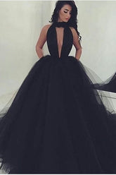 Newinlook Black Tulle High-Neck Evening Dress