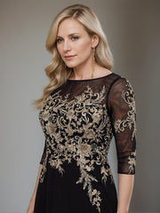 Floor-length A-line Princess Gown with Jewel Neckline and Lace Ruffle Details