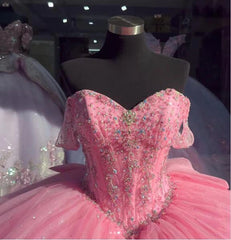 Off-Shoulder Ball Gown Sweetheart Corset with Beaded Tulle Skirt for Quinceanera & Formal Events