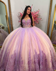 Ball Gown with Sweetheart Neckline & Lace Appliques Princess Formal Evening Party Dress for Quinceanera & Sweet 16