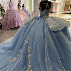 Exquisite Sky Blue Tulle Princess Ball Gown Strapless Sweet 16 & Quinceanera Dress with Floral Lace Appliques and Beading