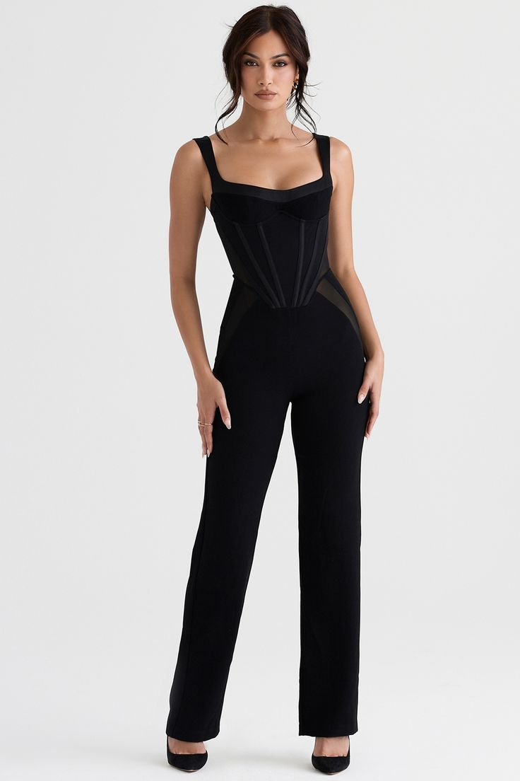 Newinlook Casual Square-Neck Black Slim Fit Daily Jump Suit