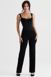 Newinlook Casual Square-Neck Black Slim Fit Daily Jump Suit