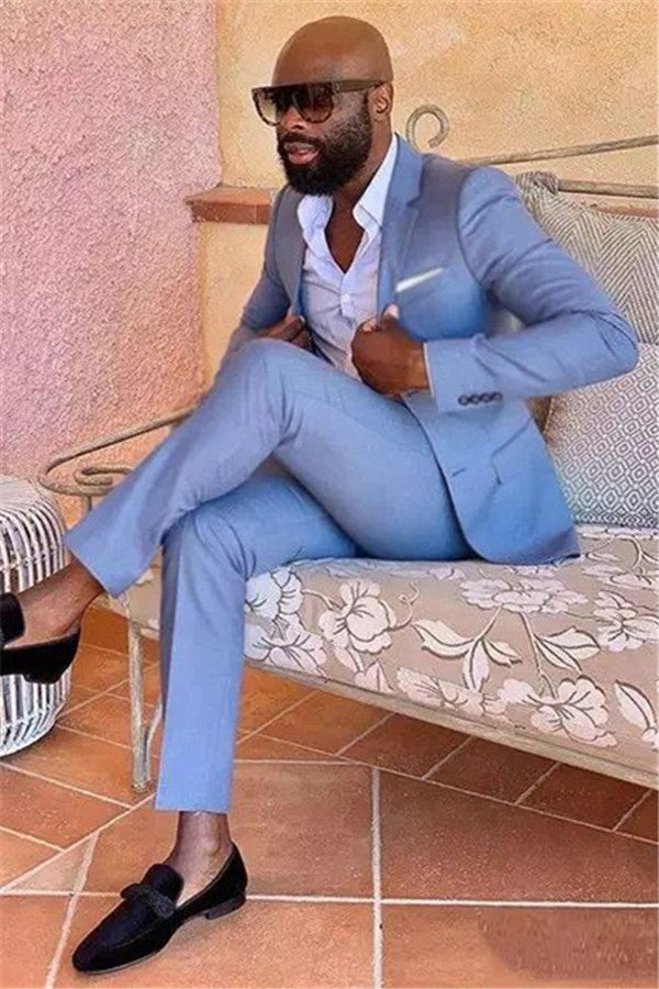 Newinlook Business Blue Slim Fit Two Pieces Prom Suit 2024 - Fashionable Online