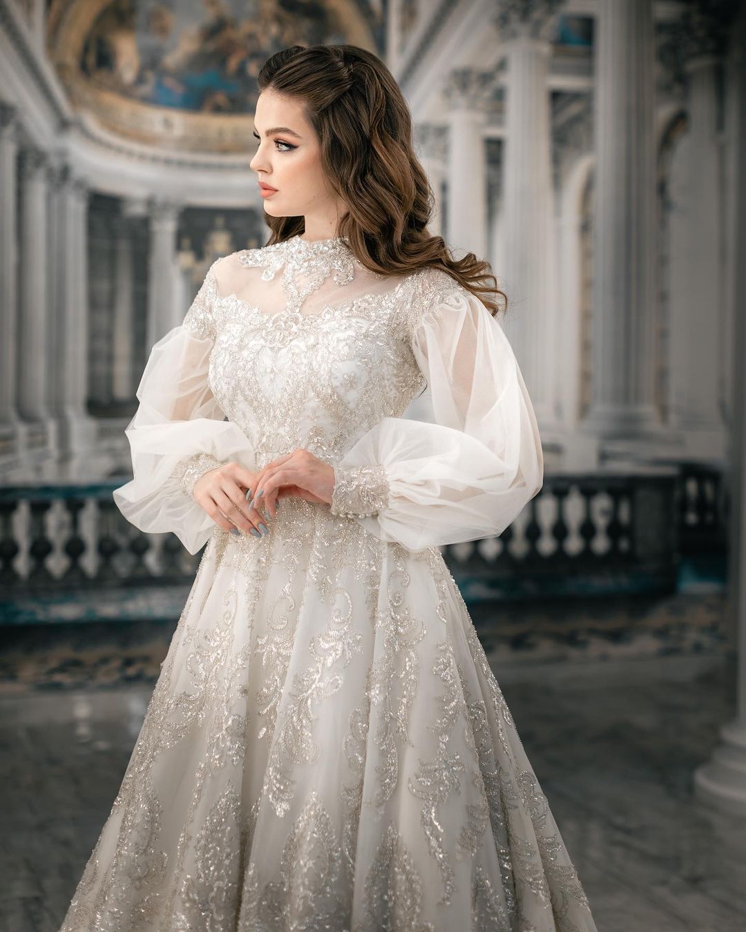 Newinlook Chic White Lace Long Sleeves Evening Dress