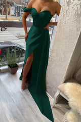 Newinlook Classic One Shoulder Slit Strapless Sweetheart Evening Dress With Ruffle