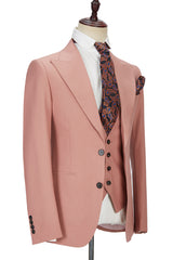 Newinlook Pink Three-Piece Marriage Suit with Two Buttons and Peak Lapel for Men