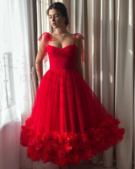 Newinlook Lovely Red Mesh Handmade Flowers Short Evening Dress