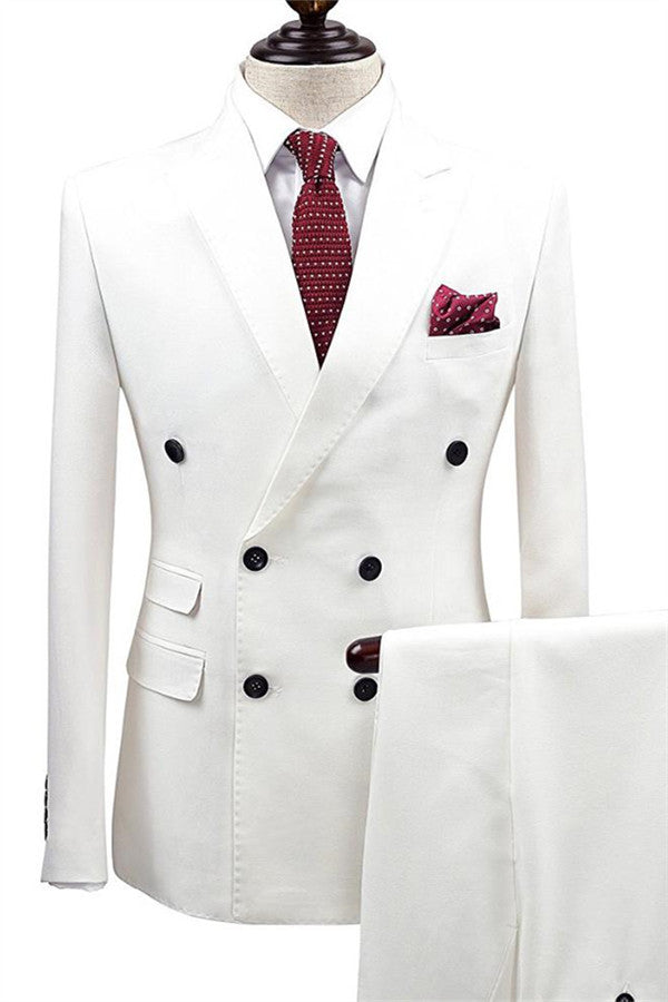 Newinlook Handsome White Double-Breasted Two-Piece Wedding Suit for Men’s Parties