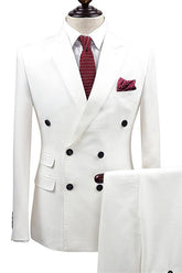 Newinlook Handsome White Double-Breasted Two-Piece Wedding Suit for Men’s Parties