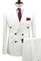 Newinlook Handsome White Double-Breasted Two-Piece Wedding Suit for Men’s Parties