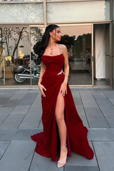 Spaghetti Strap Sleeveless Long Formal Dress With Split Beading